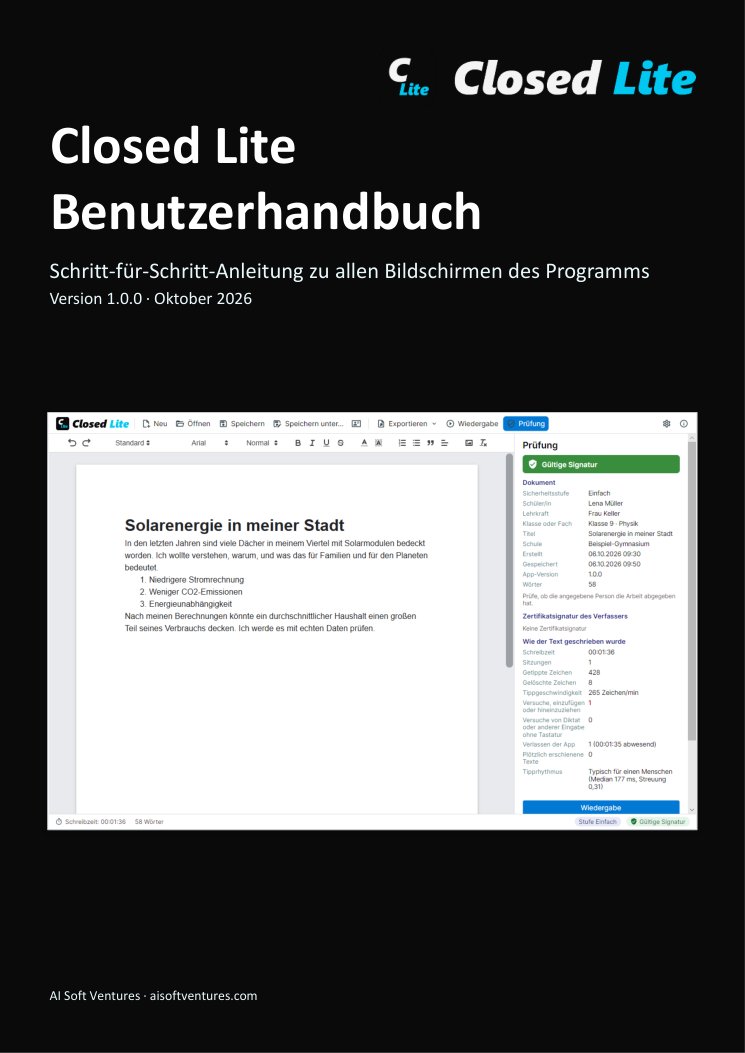 Titelseite des Handbuchs zu Closed Lite