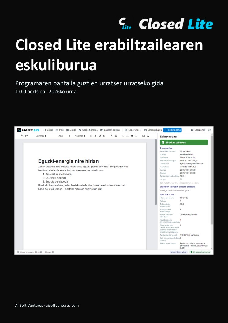 Closed Lite-ren eskuliburuaren azala